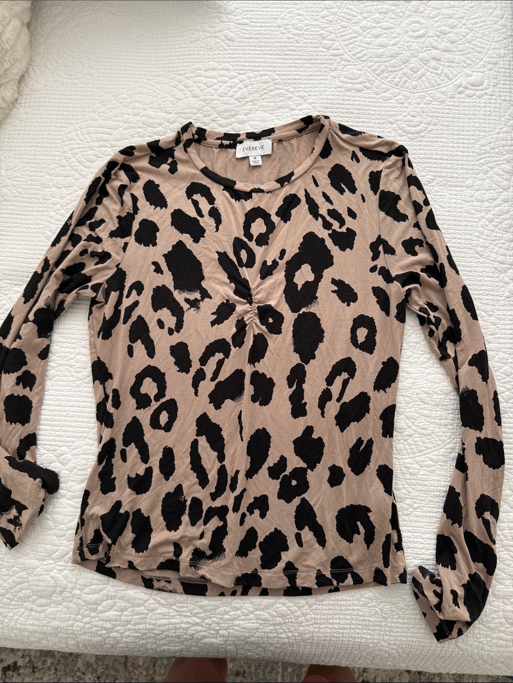 Evereve Beige and Black Leopard Long Sleeve Twist Front Top